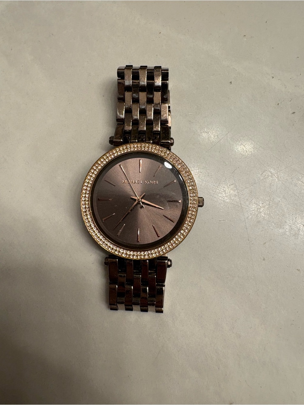 Michael Kors Rose Gold Tone Brown Dial Pavé Bezel Bracelet Watch